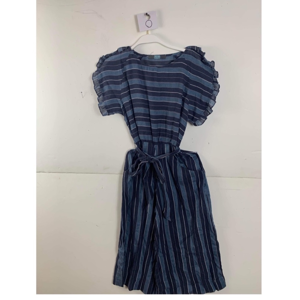 Anthropologie Eva Franco Navy Blue Stripes Shirt Sleeve Mini Dress